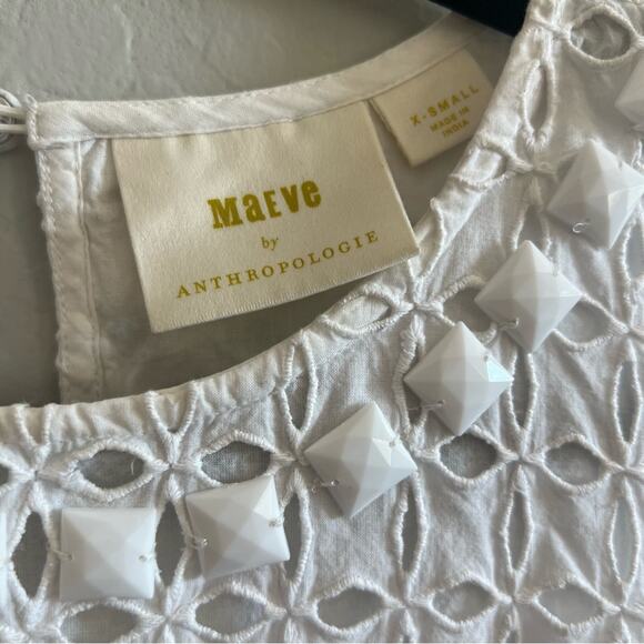 Anthropologie Maeve Women's 100% Cotton Monika Beaded Eyelet Tank Top XS - Picture 4 of 6